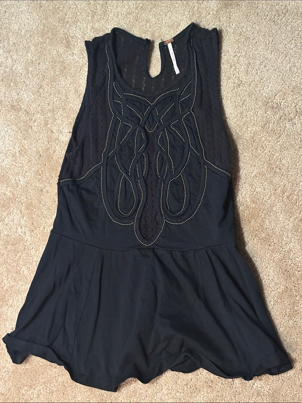 Free People Beaded Black Lace Sleeveless top